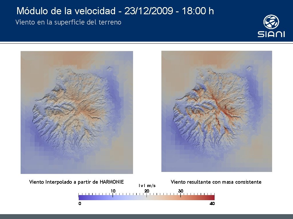 Módulo de la velocidad - 23/12/2009 - 18: 00 h Viento en la superficie