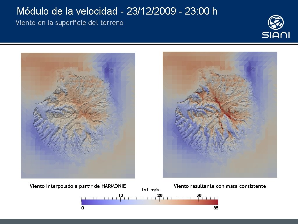 Módulo de la velocidad - 23/12/2009 - 23: 00 h Viento en la superficie