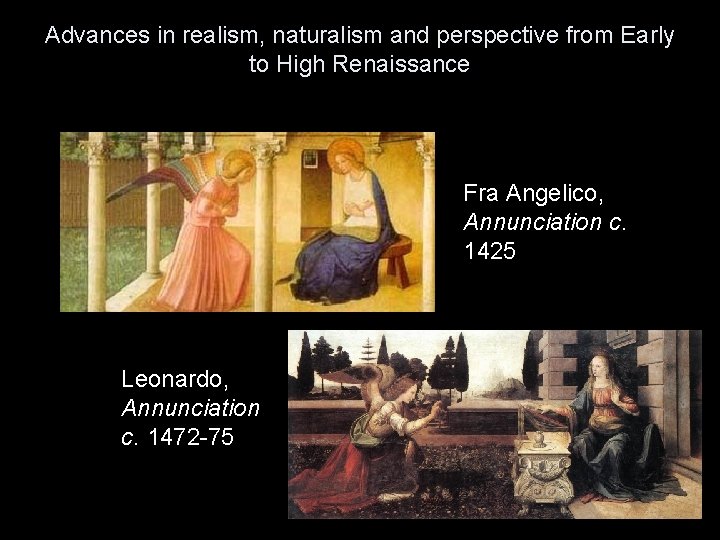 Advances in realism, naturalism and perspective from Early to High Renaissance Fra Angelico, Annunciation