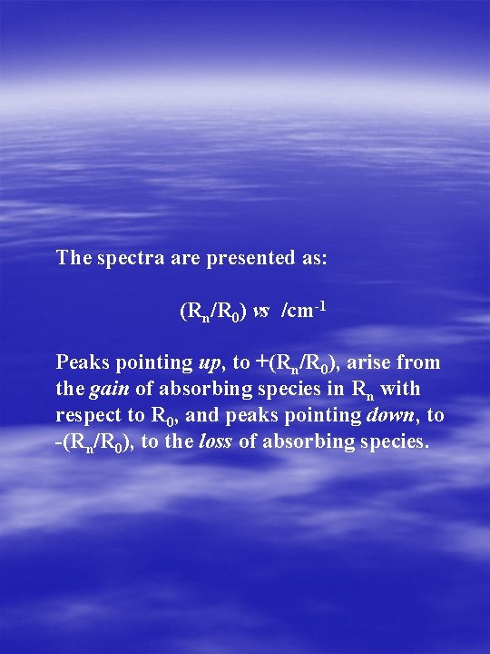 The spectra are presented as: (Rn/R 0) vs /cm-1 Peaks pointing up, to +(Rn/R