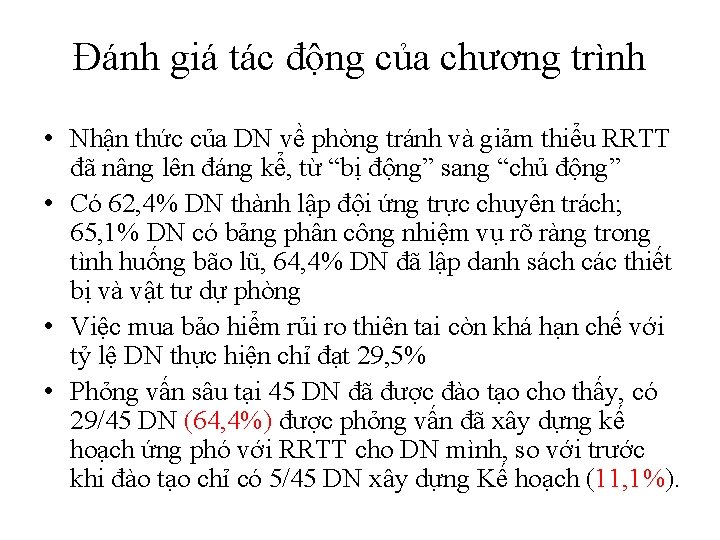 Đánh giá tác động của chương trình • Nhận thức của DN về phòng