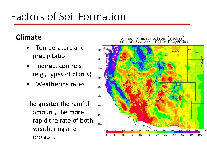 Factors of Soil Formation Climate • Temperature and precipitation • Indirect controls (e. g.