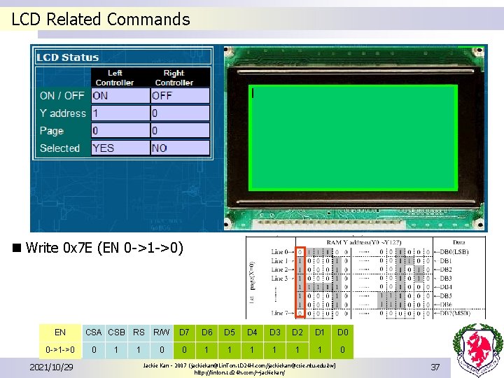 LCD Related Commands n Write 0 x 7 E (EN 0 ->1 ->0) EN