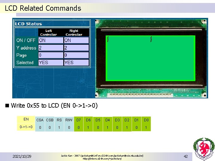 LCD Related Commands n Write 0 x 55 to LCD (EN 0 ->1 ->0)