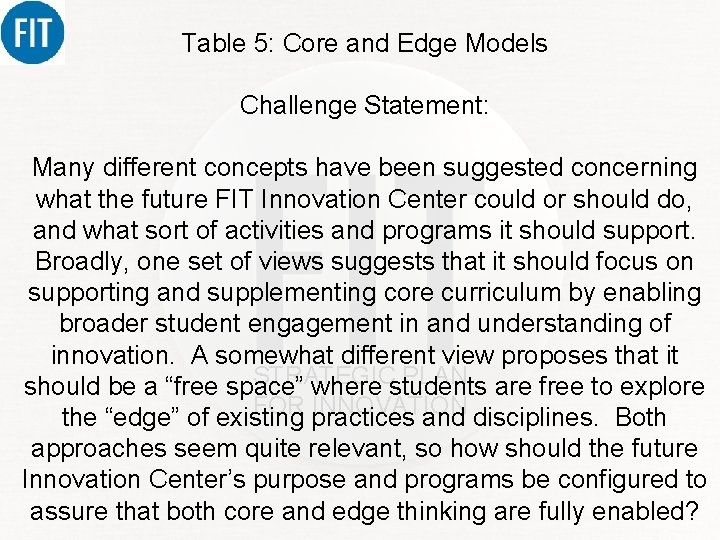 Table 5: Core and Edge Models Challenge Statement: Many different concepts have been suggested
