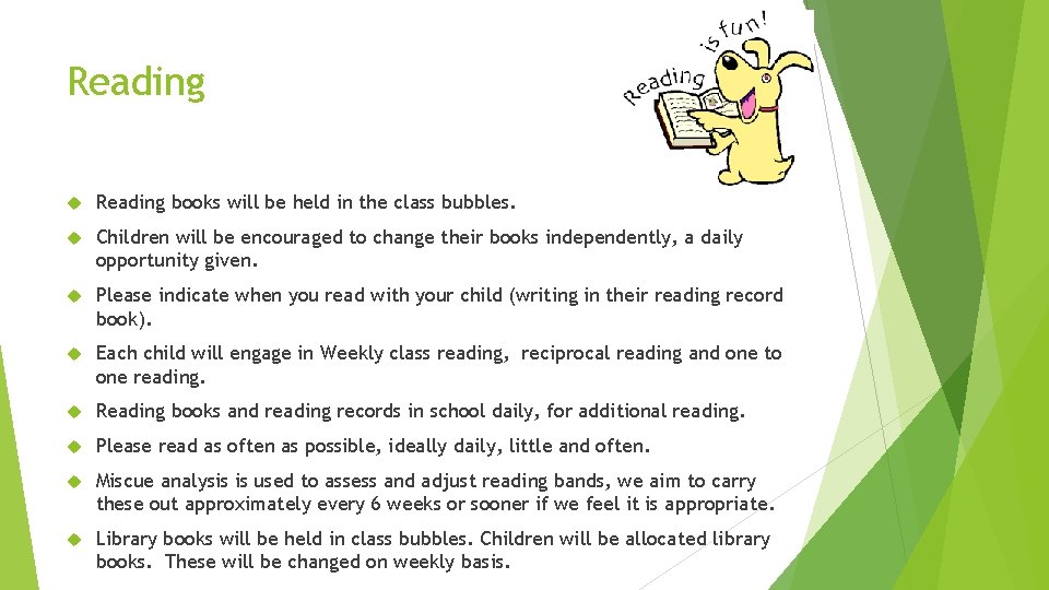 Reading books will be held in the class bubbles. Children will be encouraged to
