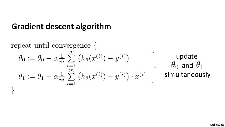 Gradient descent algorithm update and simultaneously Andrew Ng 