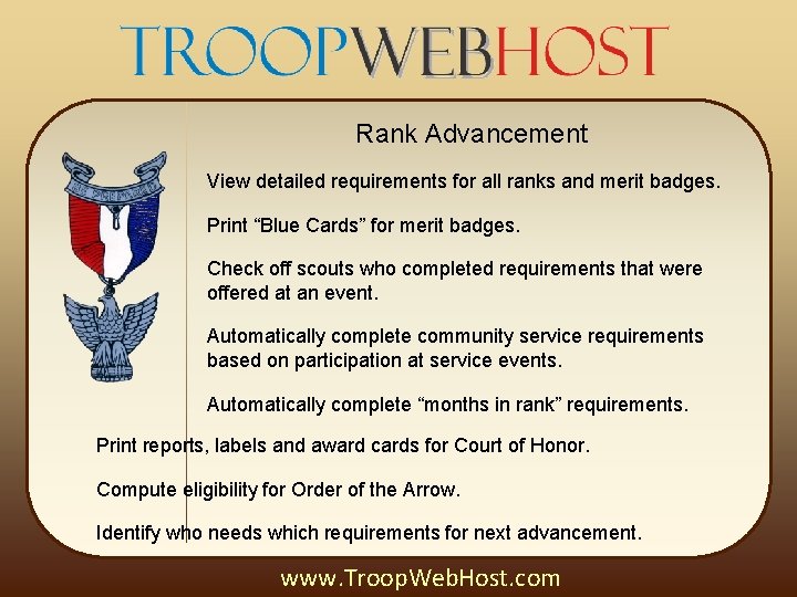 Rank Advancement View detailed requirements for all ranks and merit badges. Print “Blue Cards”