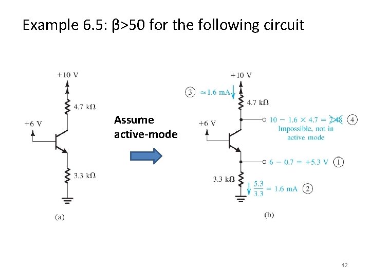 Example 6. 5: β>50 for the following circuit Assume active-mode 42 