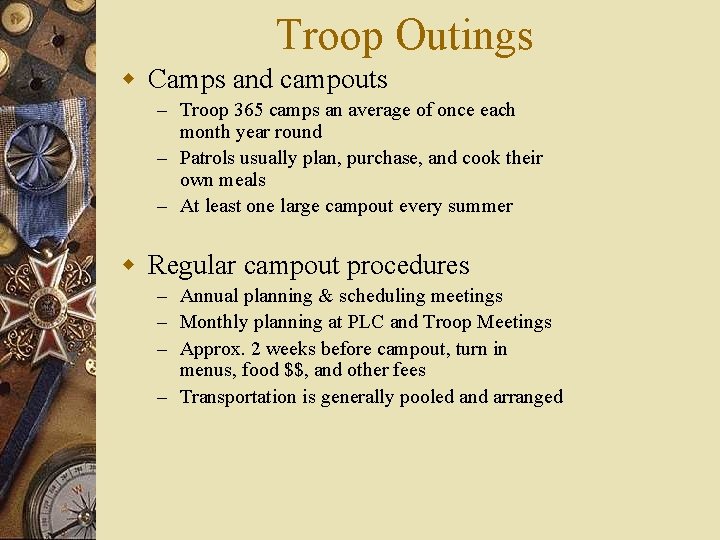 Troop Outings w Camps and campouts – Troop 365 camps an average of once