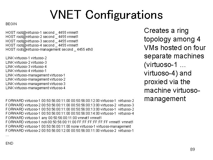 VNET Configurations BEGIN HOST root@virtuoso-1 second _ 4455 vmnet 1 HOST root@virtuoso-2 second _