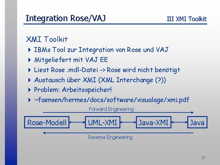Integration Rose/VAJ III XMI Toolkit 4 IBMs Tool zur Integration von Rose und VAJ