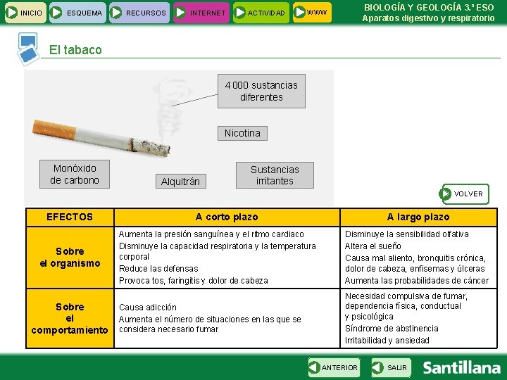 INICIO ESQUEMA RECURSOS INTERNET ACTIVIDAD BIOLOGÍA Y GEOLOGÍA 3. º ESO Aparatos digestivo y