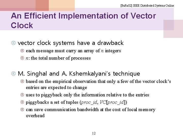 [Ba. Ra 02] IEEE Distributed Systems Online An Efficient Implementation of Vector Clock vector