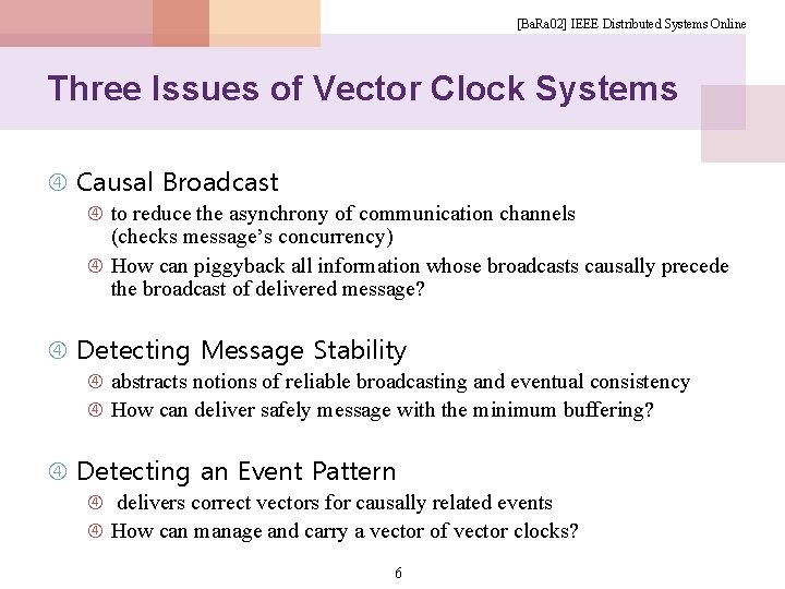 [Ba. Ra 02] IEEE Distributed Systems Online Three Issues of Vector Clock Systems Causal