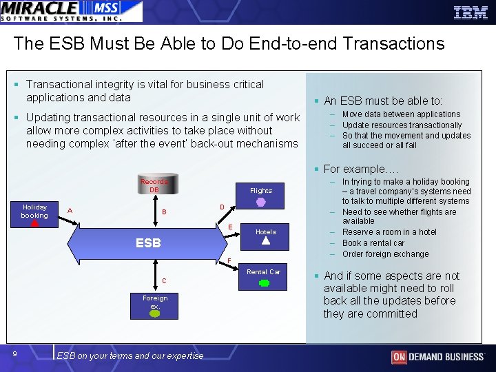 The ESB Must Be Able to Do End-to-end Transactions § Transactional integrity is vital