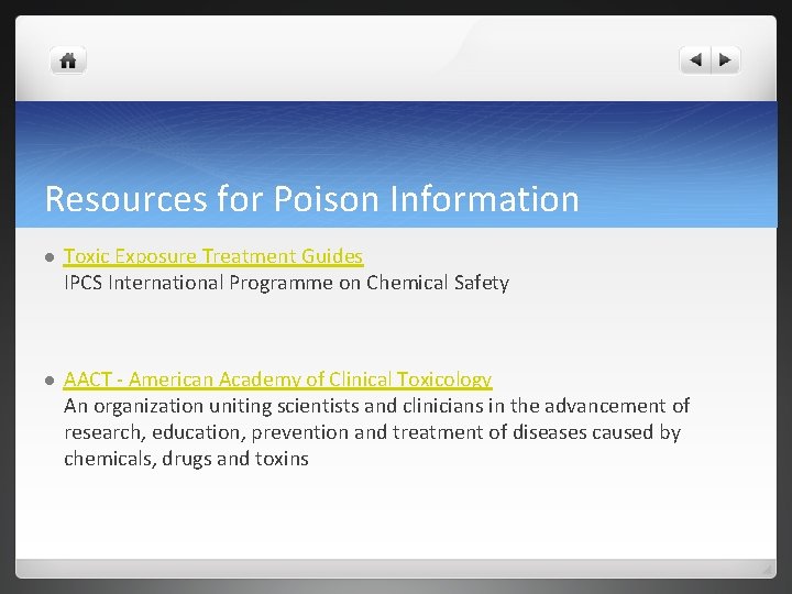 Resources for Poison Information l Toxic Exposure Treatment Guides IPCS International Programme on Chemical