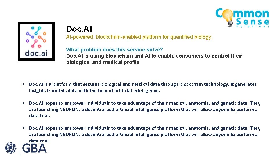 Doc. AI AI-powered, blockchain-enabled platform for quantified biology. What problem does this service solve?