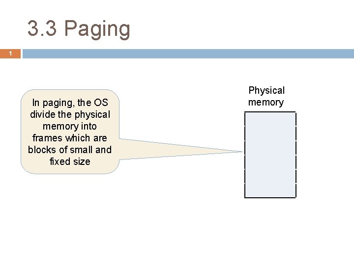 3. 3 Paging 1 Logical memorythe OS In paging, PAGE TABLE divide the physical