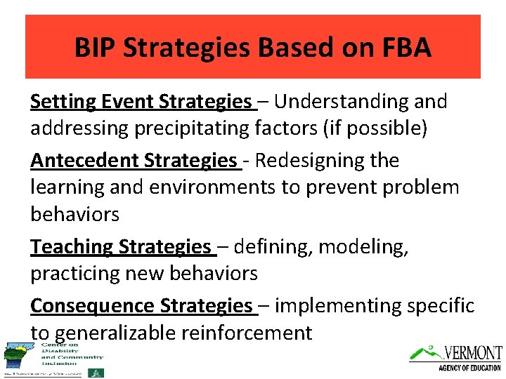 BIP Strategies Based on FBA Setting Event Strategies – Understanding and addressing precipitating factors