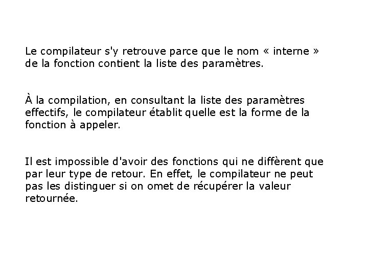 Le compilateur s'y retrouve parce que le nom « interne » de la fonction