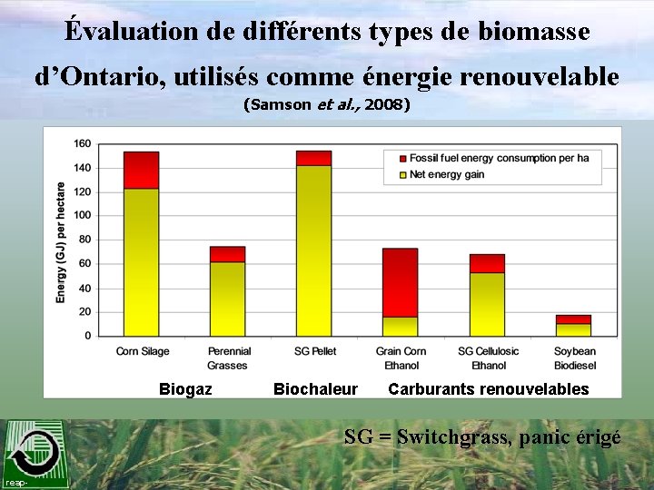 Évaluation de différents types de biomasse d’Ontario, utilisés comme énergie renouvelable (Samson et al.