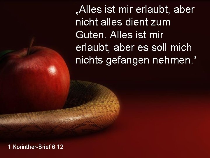 „Alles ist mir erlaubt, aber nicht alles dient zum Guten. Alles ist mir erlaubt,