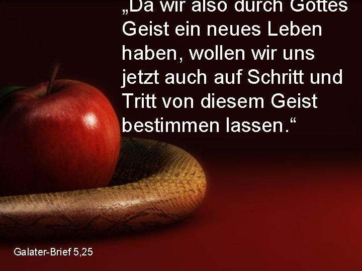 „Da wir also durch Gottes Geist ein neues Leben haben, wollen wir uns jetzt