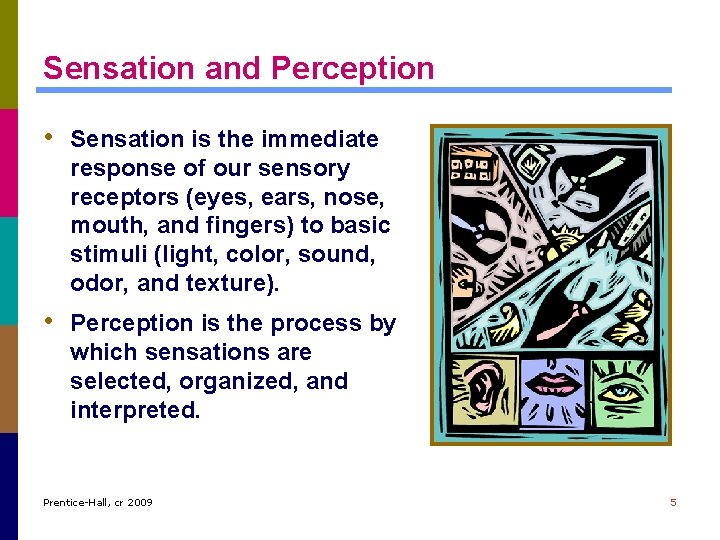 Sensation and Perception • Sensation is the immediate response of our sensory receptors (eyes,