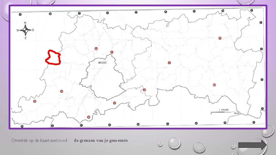 Overtrek op de kaart met rood de grenzen van je gemeente . 