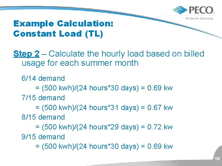 Example Calculation: Constant Load (TL) Step 2 – Calculate the hourly load based on