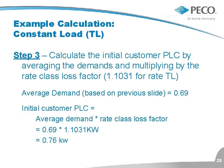 Example Calculation: Constant Load (TL) Step 3 – Calculate the initial customer PLC by