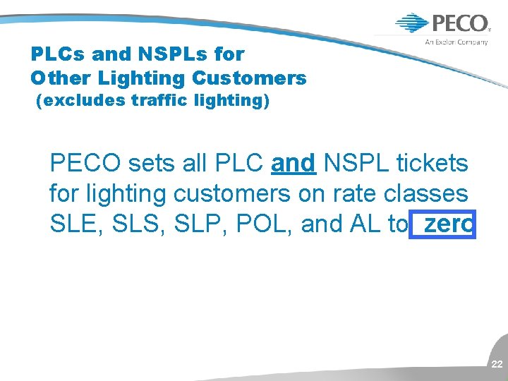 PLCs and NSPLs for Other Lighting Customers (excludes traffic lighting) PECO sets all PLC