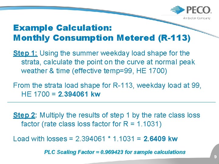 Example Calculation: Monthly Consumption Metered (R-113) Step 1: Using the summer weekday load shape