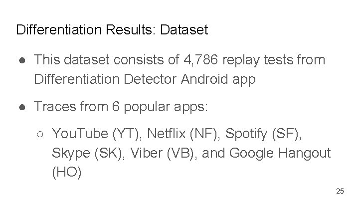 Differentiation Results: Dataset ● This dataset consists of 4, 786 replay tests from Differentiation
