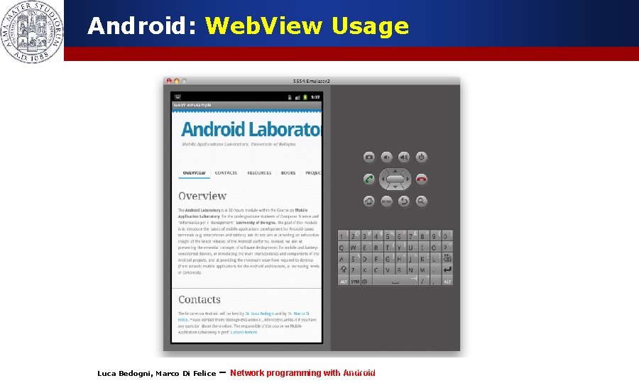 Android: Web. View Usage Luca Bedogni, Marco Di Felice – Luca Bedogni 2012 Network