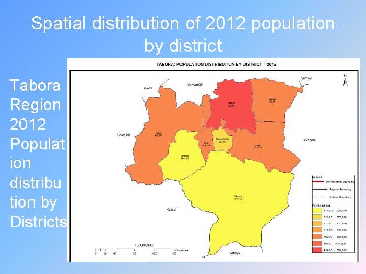 Spatial distribution of 2012 population by district Tabora Region 2012 Populat ion distribu tion