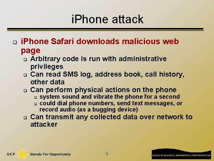 i. Phone attack q i. Phone Safari downloads malicious web page q q q