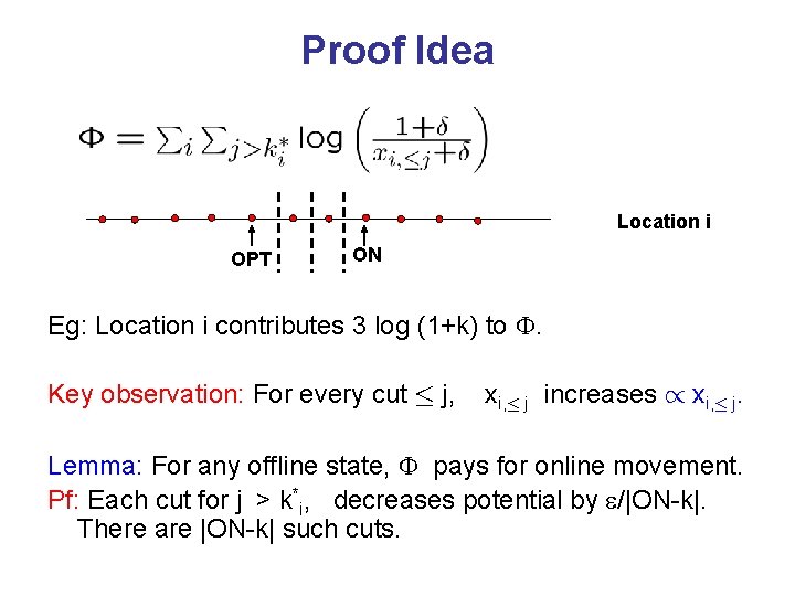 Proof Idea Location i OPT ON Eg: Location i contributes 3 log (1+k) to
