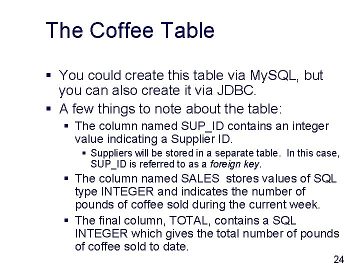 The Coffee Table § You could create this table via My. SQL, but you