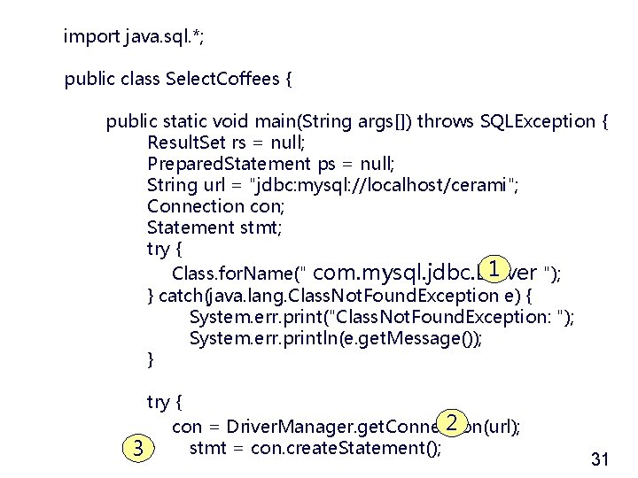 import java. sql. *; public class Select. Coffees { public static void main(String args[])