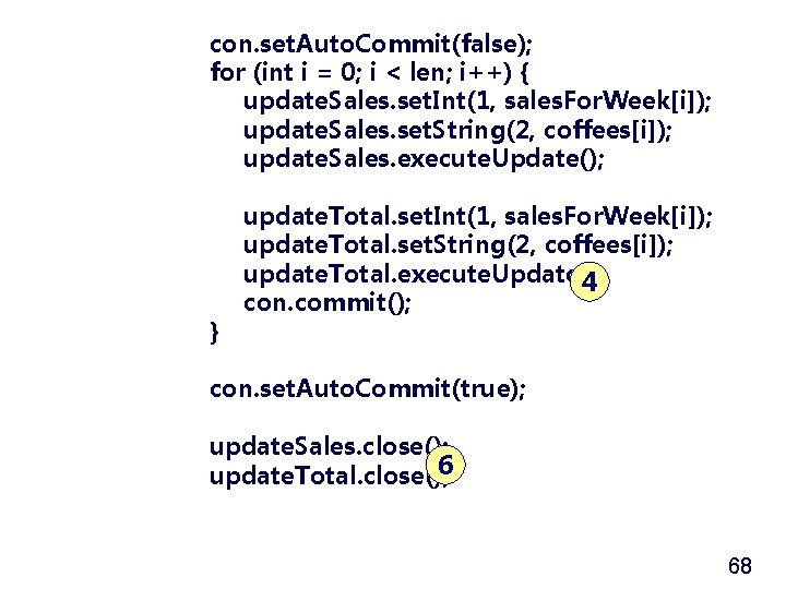 con. set. Auto. Commit(false); for (int i = 0; i < len; i++) {