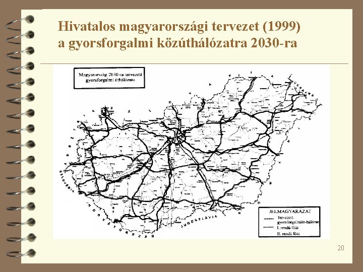 Hivatalos magyarországi tervezet (1999) a gyorsforgalmi közúthálózatra 2030 -ra 20 