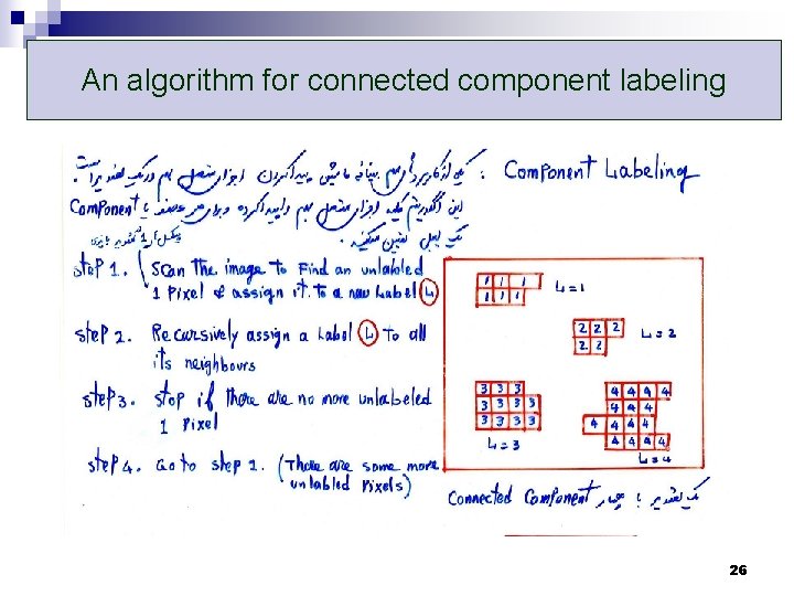 An algorithm for connected component labeling 26 An algorithm for connected component labeling 26