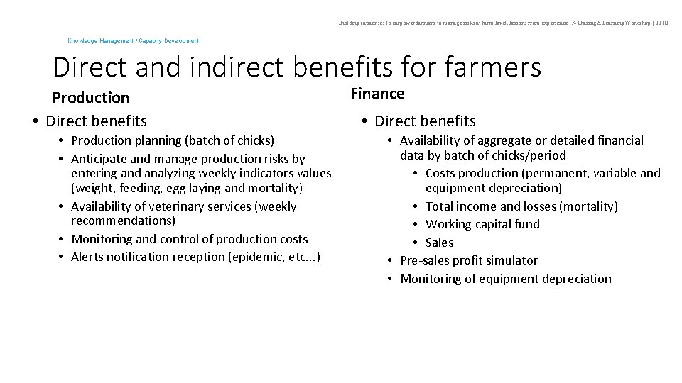 Building capacities to empower farmers to manage risks at farm level: lessons from experience