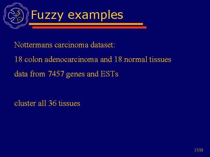 Fuzzy examples Nottermans carcinoma dataset: 18 colon adenocarcinoma and 18 normal tissues data from