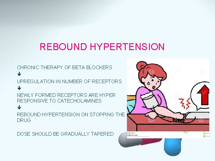 REBOUND HYPERTENSION CHRONIC THERAPY OF BETA BLOCKERS UPREGULATION IN NUMBER OF RECEPTORS NEWLY FORMED