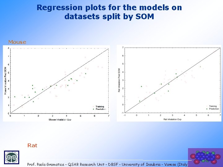 Regression plots for the models on datasets split by SOM Mouse Rat 22 Prof.