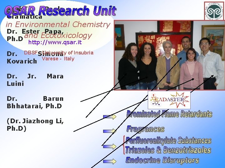 Prof. Paola Staff Gramatica in Environmental Chemistry Dr. Ester Papa, and Ecotoxicology Ph. D