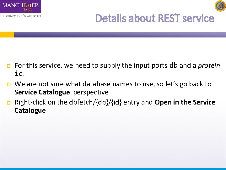 Details about REST service For this service, we need to supply the input ports